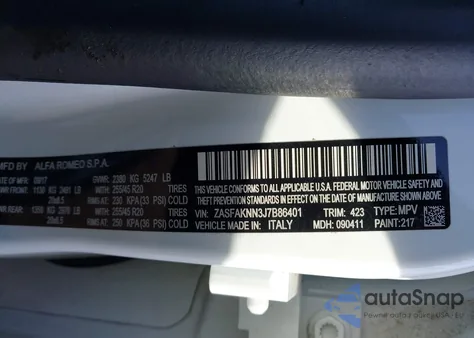 2018 Alfa Romeo Stelvio Ti Sport Awd z USA, uszkodzony, nr VIN ZASFAKNN3J7B86401